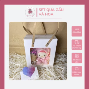 Set quà tặng gấu bông có bó hoa mini và đèn nháy được tặng kèm thiệp siêu xinh